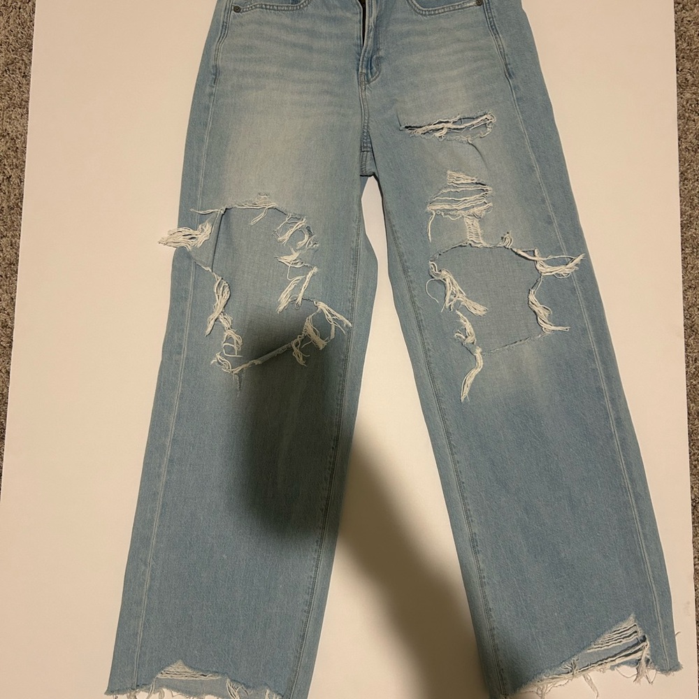 American Eagle Outfitters Light Blue Distressed Straight Leg Baggy Skater Jeans